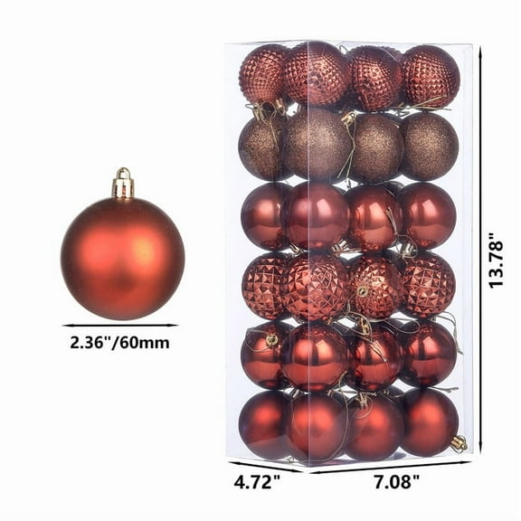 RKZDSR 36PCS Shatterproof Christmas Balls Ornaments Set - Assorted Glossy/Diamond/Glitter Plastic Baubles with Hooks, Holiday Christmas Tree Decor for Wedding/Party, Gift for Families & Friends