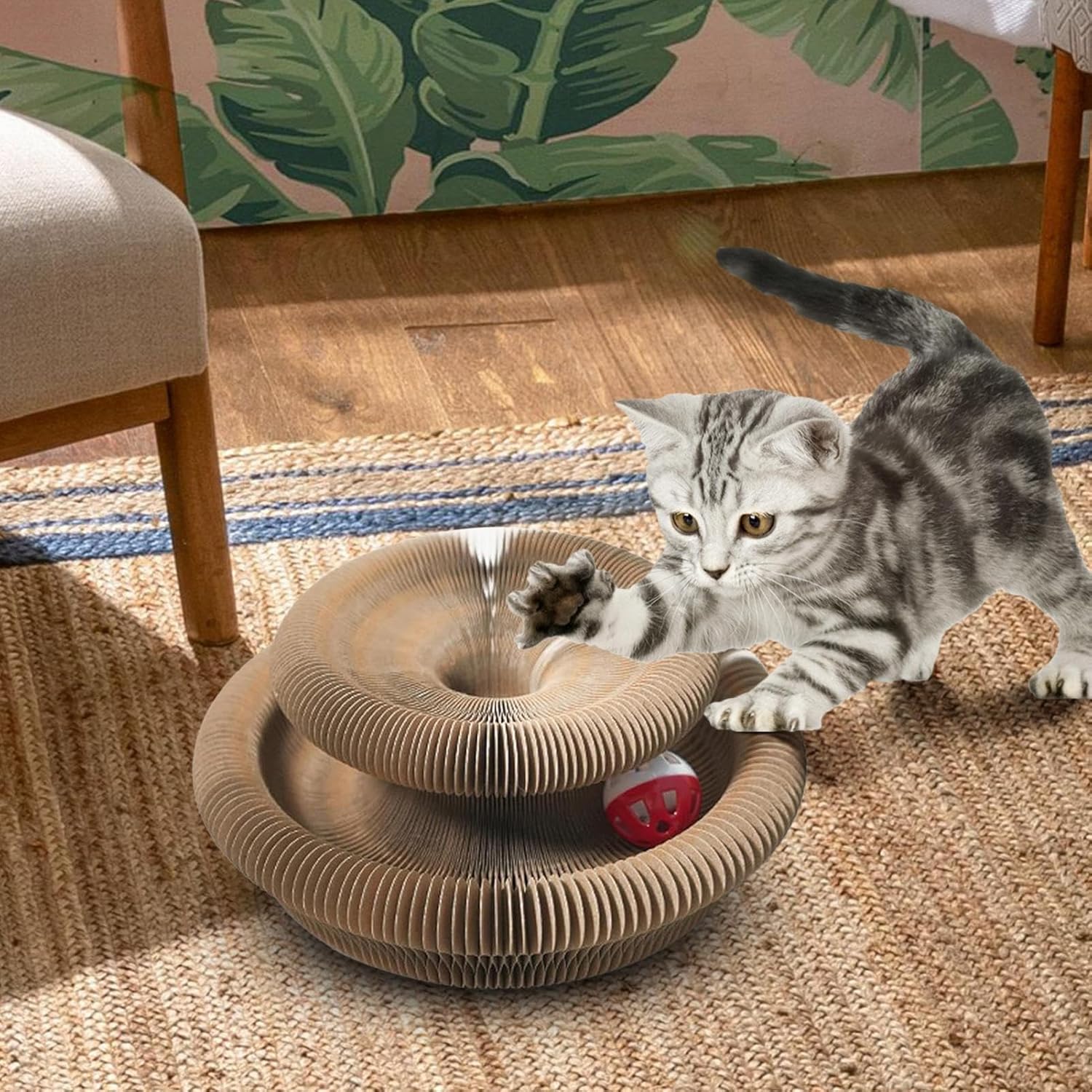 Magnetic Magic Organ Cat Scratcher Toy Extra Thick Large Connectable Cardboard Scratching Board-with-Bell Ball Interactive Enrichment Toy for Indoor Cats Kittens