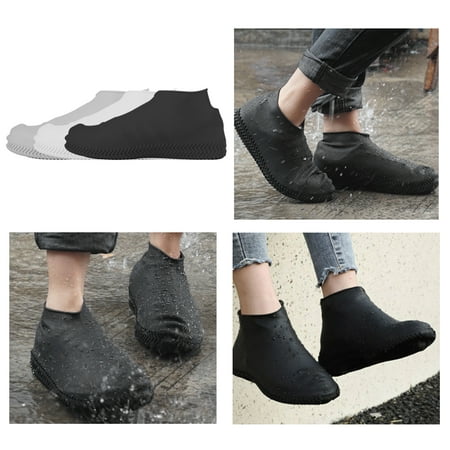 Reusable Silicone Boot Shoe Covers - EEEKit Waterproof Rain Protectors Socks for Men Women Kids, Rubber Washable Slip-Resistant Snow Foldable Overshoes for Indoor Outdoor, 1 Pair, Black Gray