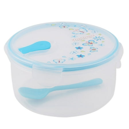 - Travel Outdoor Plastic Cylinder Flower Pattern Lunch Food Holder Box Case Blue