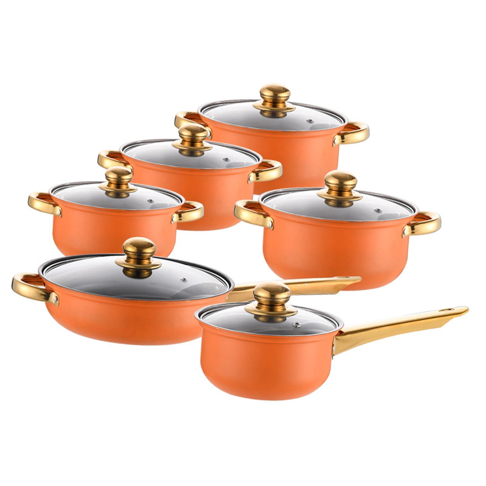 Nishiyuenyi 6 Pieces Stainless Steel Cookware Set Nonstick Pots and Pans Set for Kitchen Orange