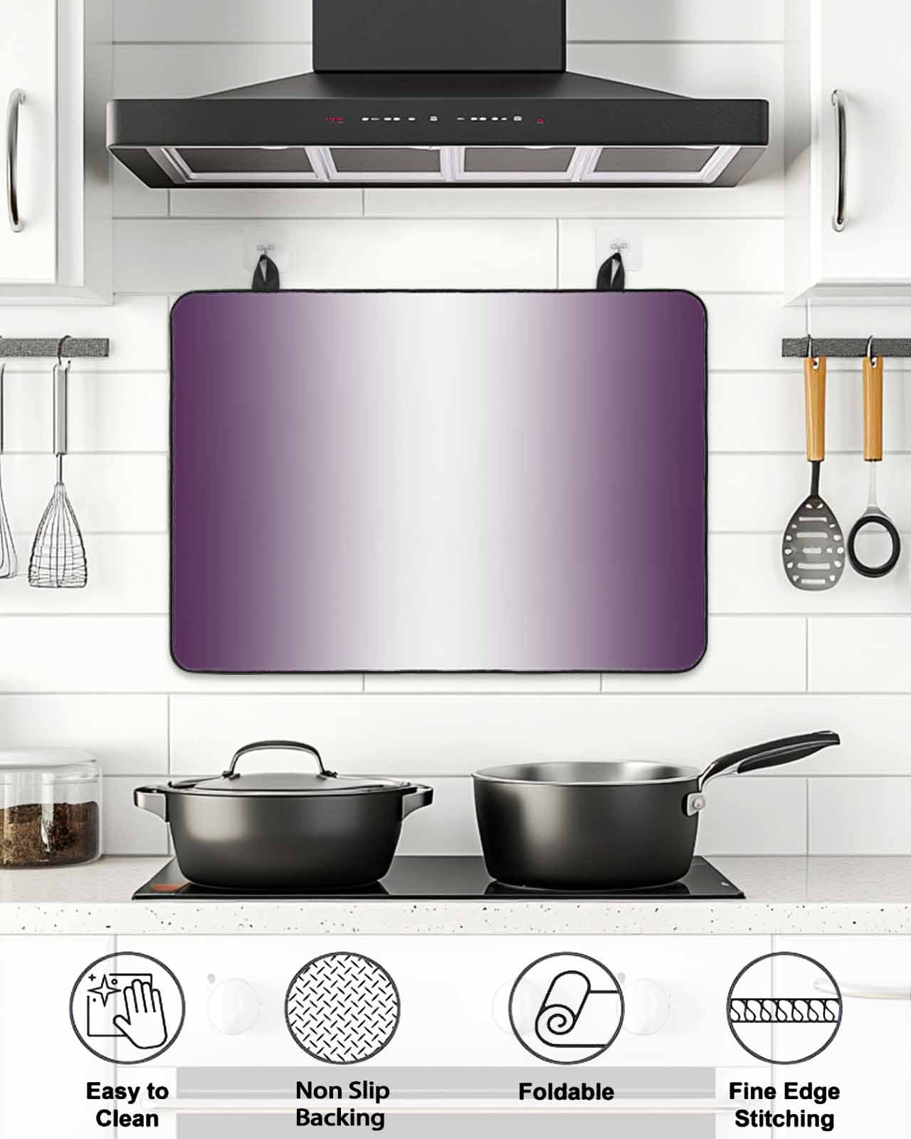 Stove Top Covers for Electric Stove, Dark Purple Ombre Glass Stovetop Cover Protector, Purple White Gradient Modern Abstract Art Induction Cooktop Protector Oven Mat for Kitchen Countertop 24"x21"