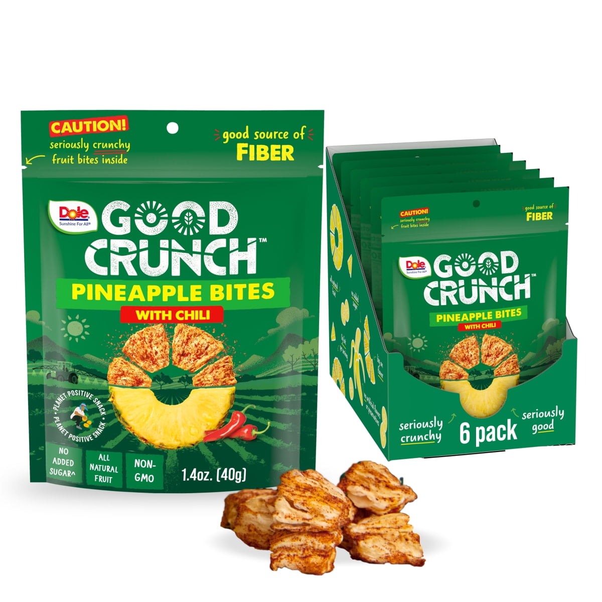 Dole Good Crunch Chili Pineapple Bites, Made with All Natural Fruit, 1.4 oz, 6 Pack