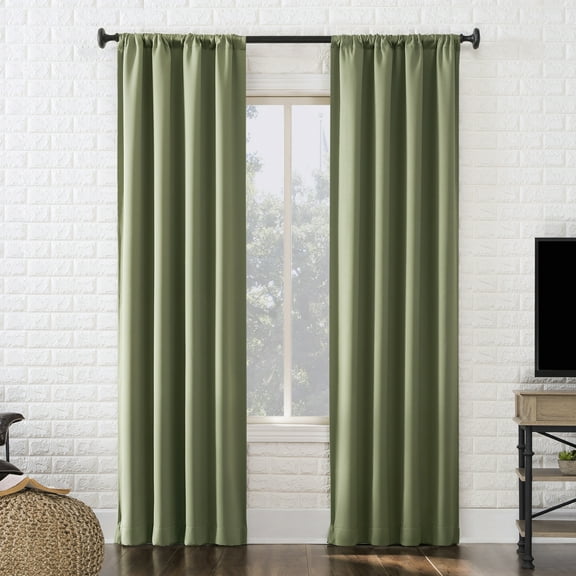 Sun Zero Avery 100% Blackout Rod Pocket Single Curtain Panel, Sage Green, 40"W x 84"L