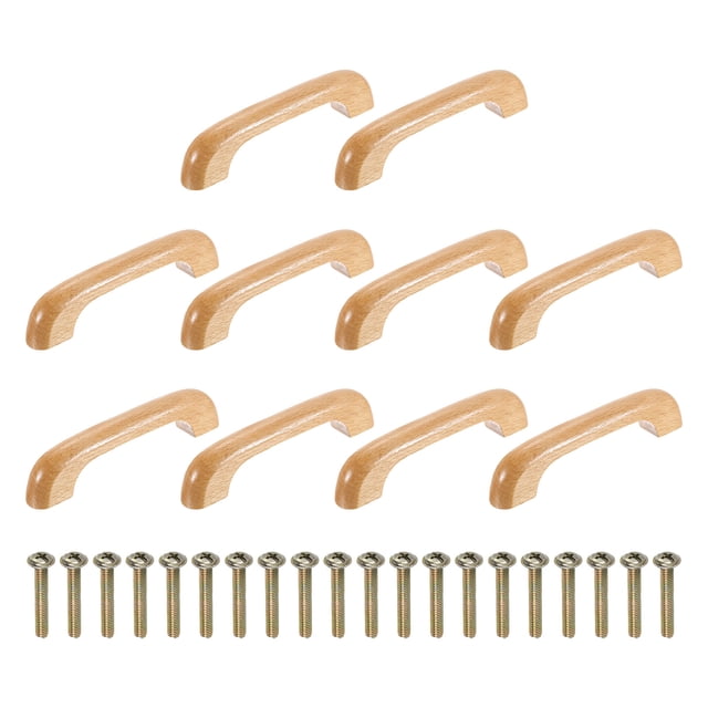 Uxcell 10Pcs Tiradores de Cajón de Madera, Espaciado de Agujeros de 96mm/3.8" Tiradores de Gabinetes de Madera de Haya