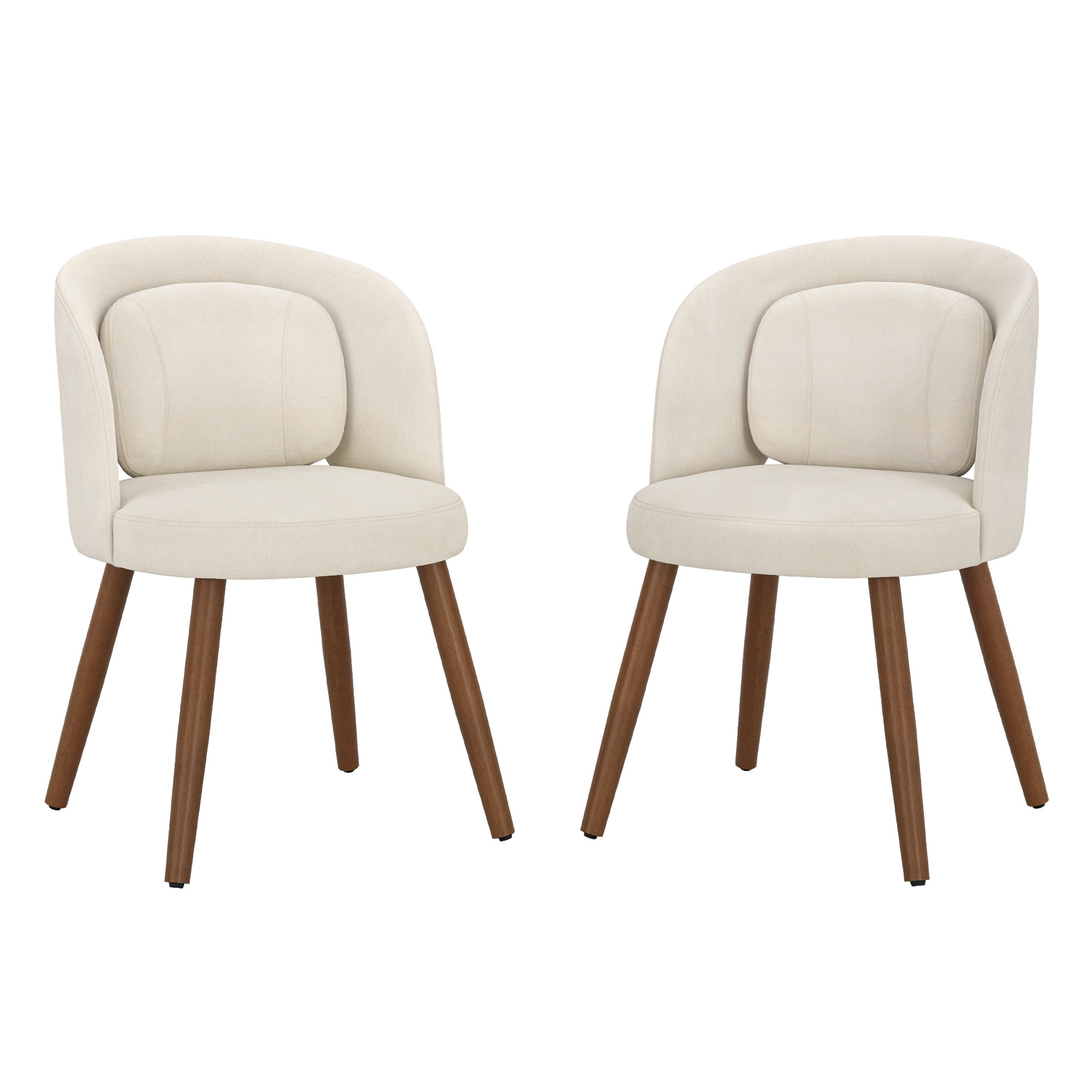 Dycanpo Upholstered Dining Chairs Set of 2, Wooden Dining Side Chairs with Curved Backrest & Individual Back Cushion, Beige