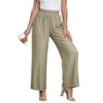 thumbnail image 3 of Women Cotton Linen Pants Smocked High Waisted Lightweight Comfy Wide Leg Dressy Casual Trousers with Pockets (L, Beige), 3 of 8