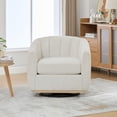thumbnail image 2 of 32" Wide Modern Chenille Swivel Barrel Chair, Ivory - Tufted Pumpkin-Shape Club Armchair for Living Room, Bedroom, Office - 360° Rotation, High-Density Foam, Durable Metal Base, 2 of 11