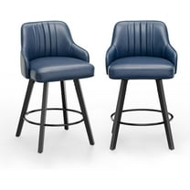 VINGLI 26" H Swivel Barstools Set of 2, PU Leather Upholstered Counter Stool with Back, Kitchen High Chairs Counter Height Bar stools with Cushion, Solid Wood Legs, Black