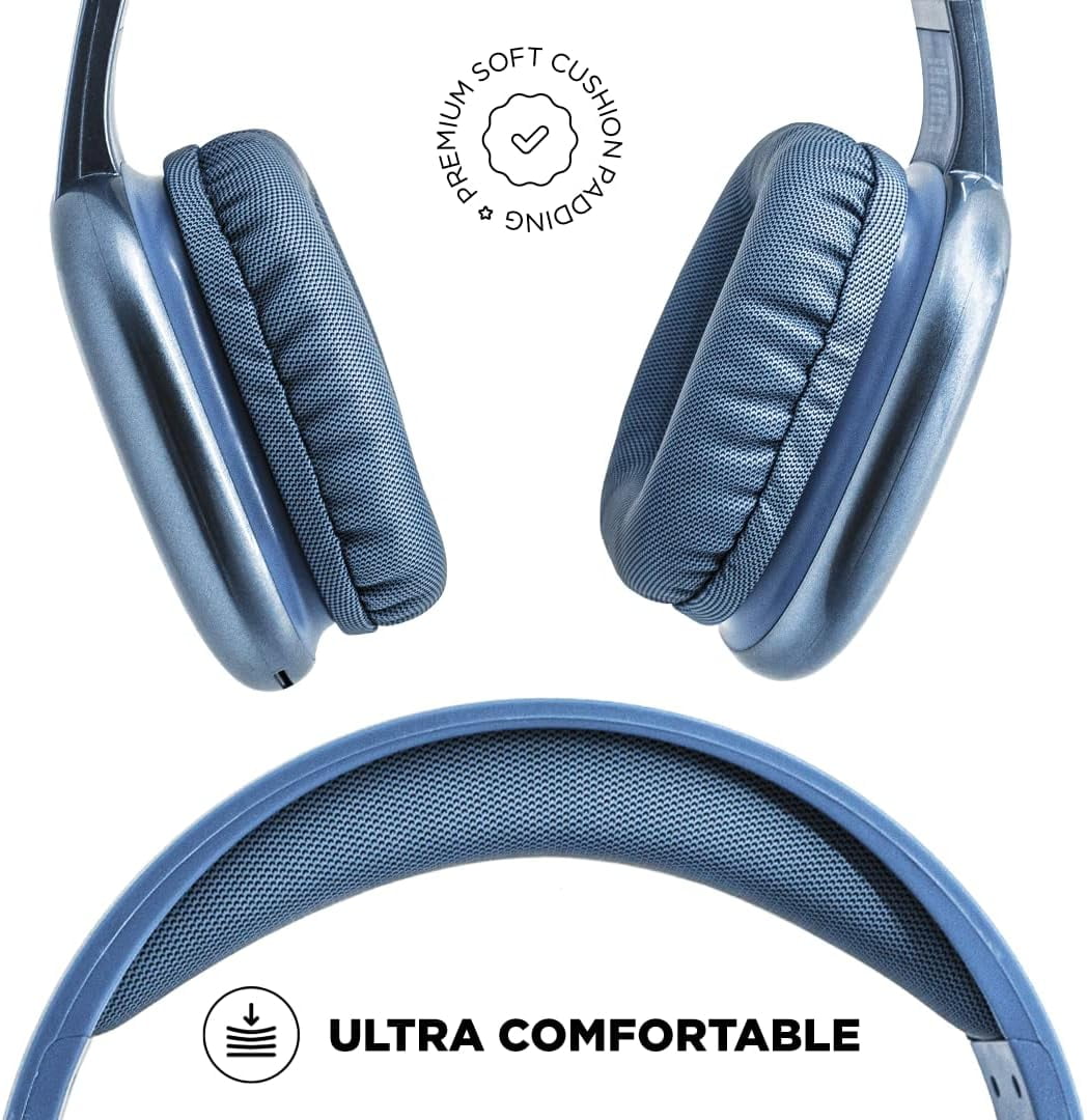 iJoy Ultra Wireless Over-Ear Bluetooth Headphones, Noise Canceling, Foldable Stereo Headset with Mic, Blue
