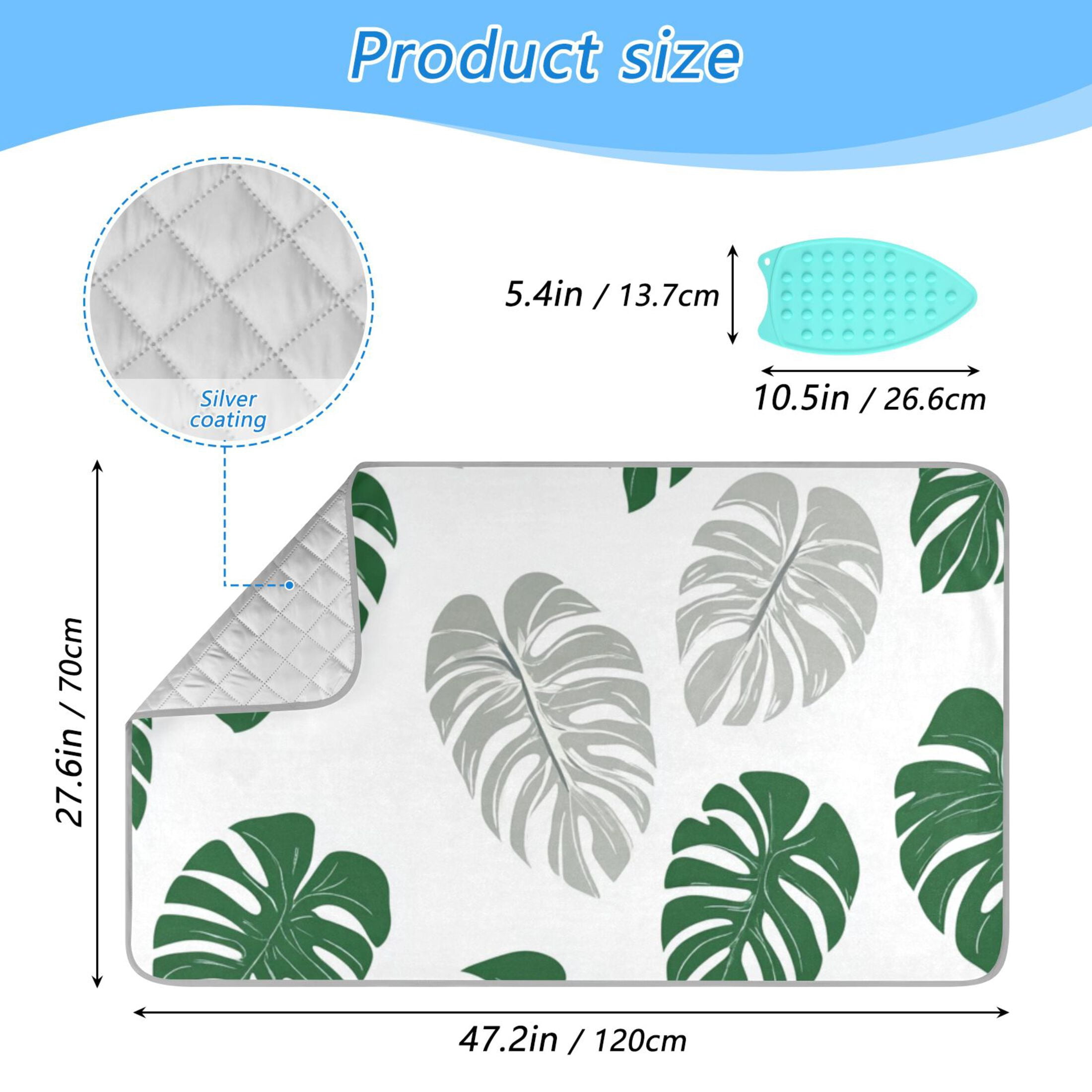 Green Gray Monstera Leaves Ironing Mat Blanket Portable Travel Ironing Pad Heat Resistant Pad 47.2" x 27.6”