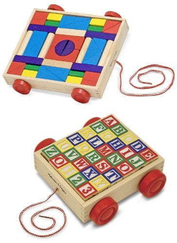 melissa & doug classic abc wooden block cart educational toy with 30 solid wood blocks