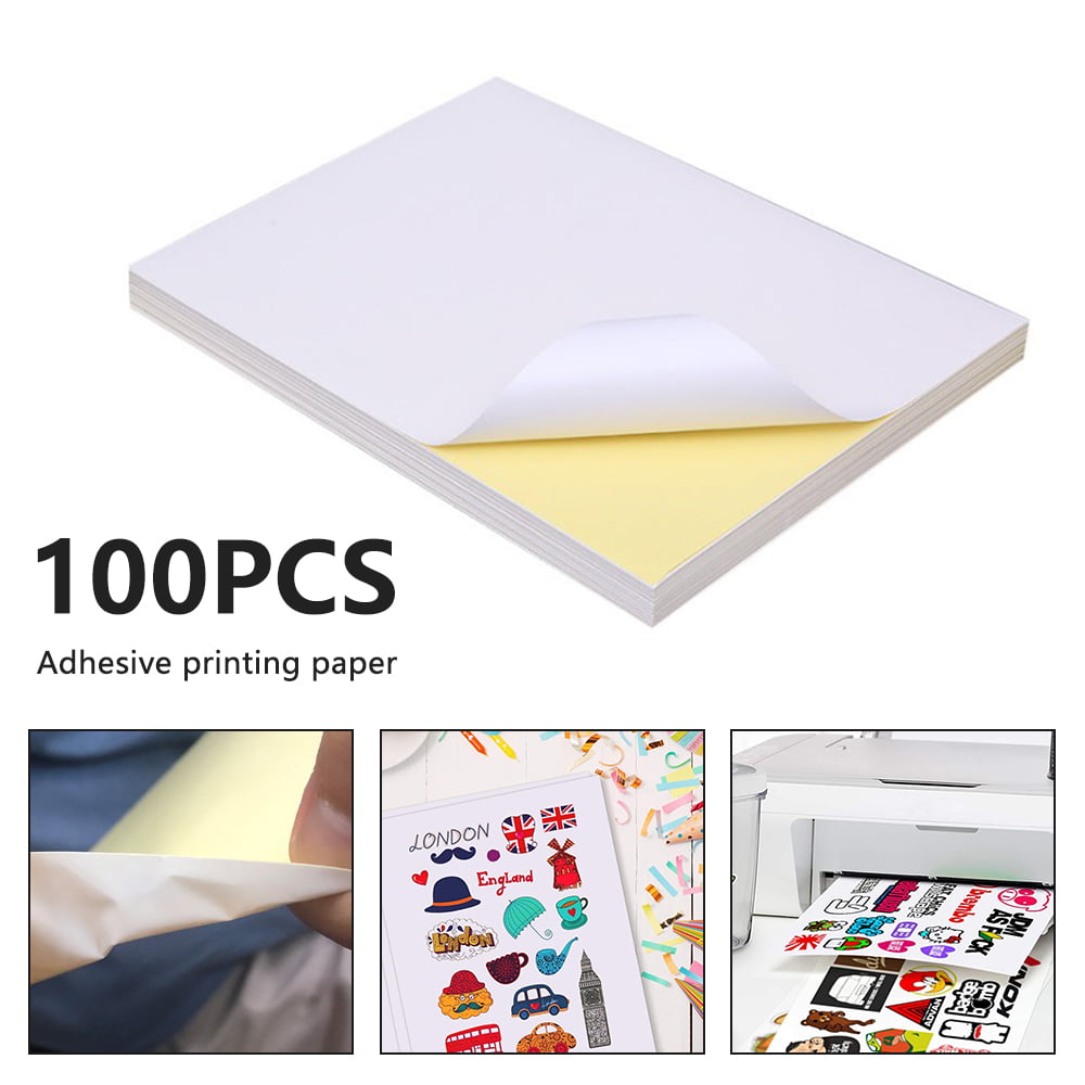 100 X A4 Glossy White Label Self Adhesive Sticker Paper Sheet Laser Inkjet Print 
