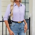 thumbnail image 5 of Womens Button Down Shirts 3/4 Sleeve Dress Blouses Business Casual Collared Tops Light Purple L, 5 of 6