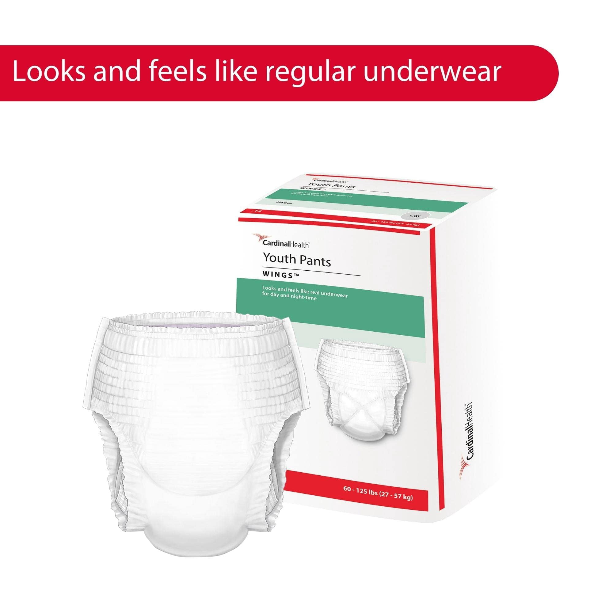 Cardinal Health Pull-On Underwear for Boys and Girls - Disposable Youth Training Pants with Tear Away Seams - Overnight Protection, Medium, 38-65 lbs, 17 Count, 1 Pack