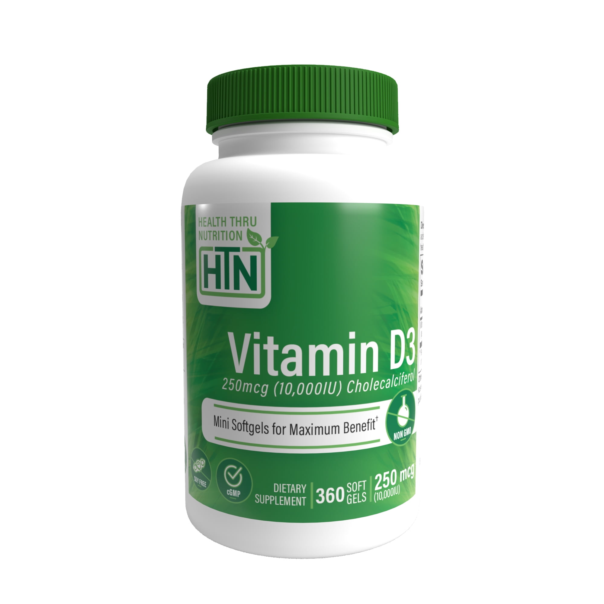 Vitamin D3 10,000iu (Non-GMO) 360 Softgels by Health Thru Nutrition