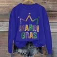 thumbnail image 2 of Baberdicy Mardi Gras Sweatshirt, Women Mardi Gras Long Sleeve Sweatshirt Casual Cute Shirts, Women's Letter Printed Crewneck Top Blue Polyester, 2 of 4