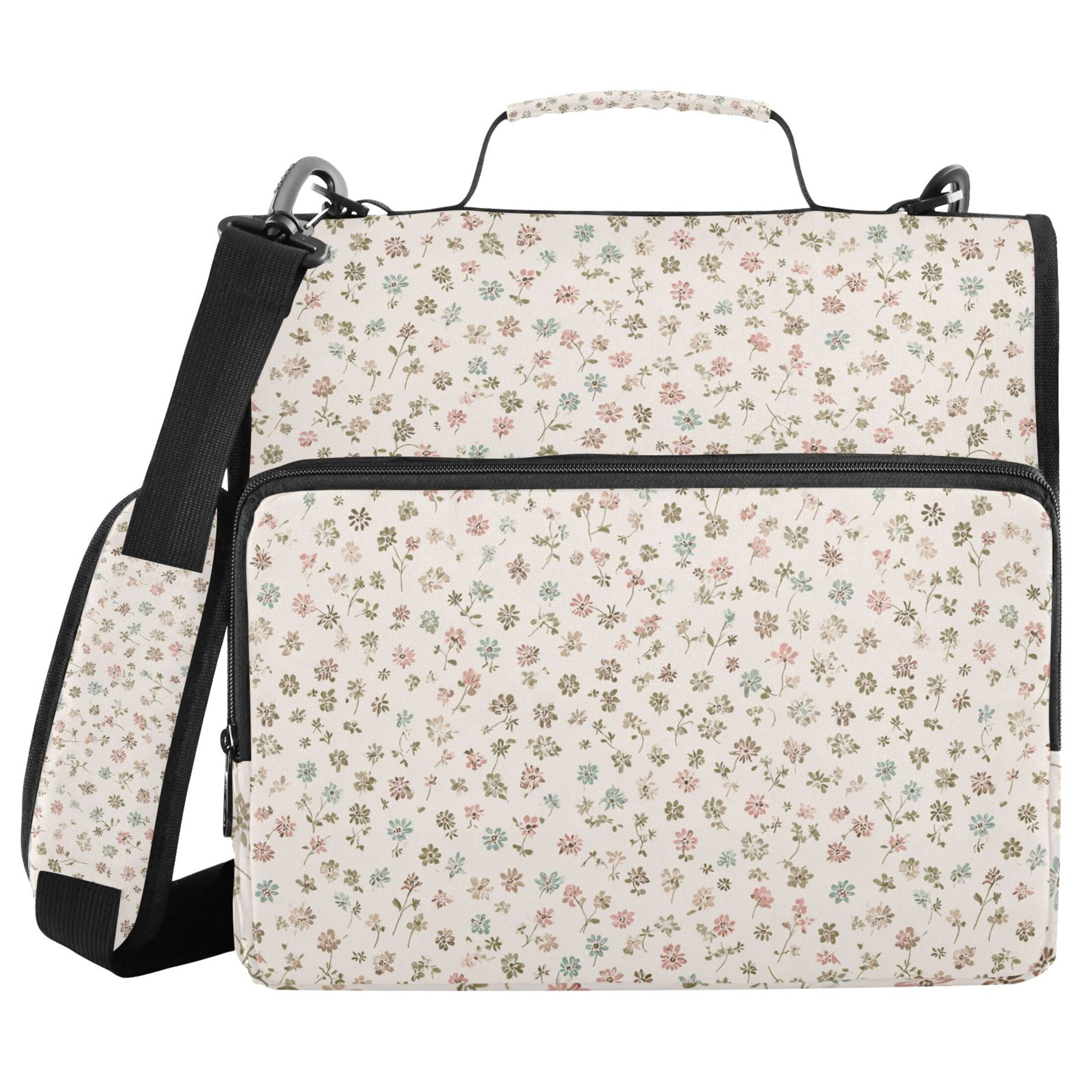 Zipper Binder Vintage Floral Pastel Tones 1.5 Inch Binder Folder Bag with Shoulder Strap and Handle