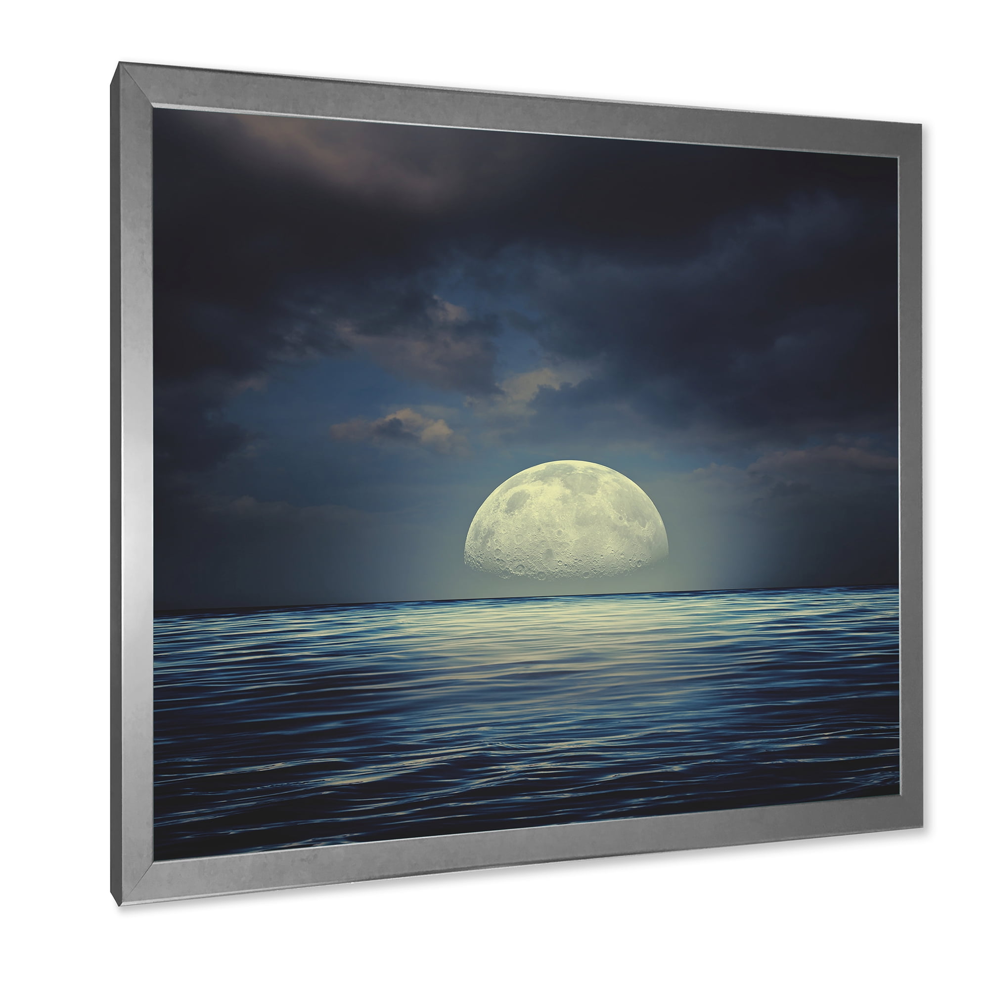 Designart 'Super Moon Over The Blue Sea' Nautical & Coastal Framed Art Print