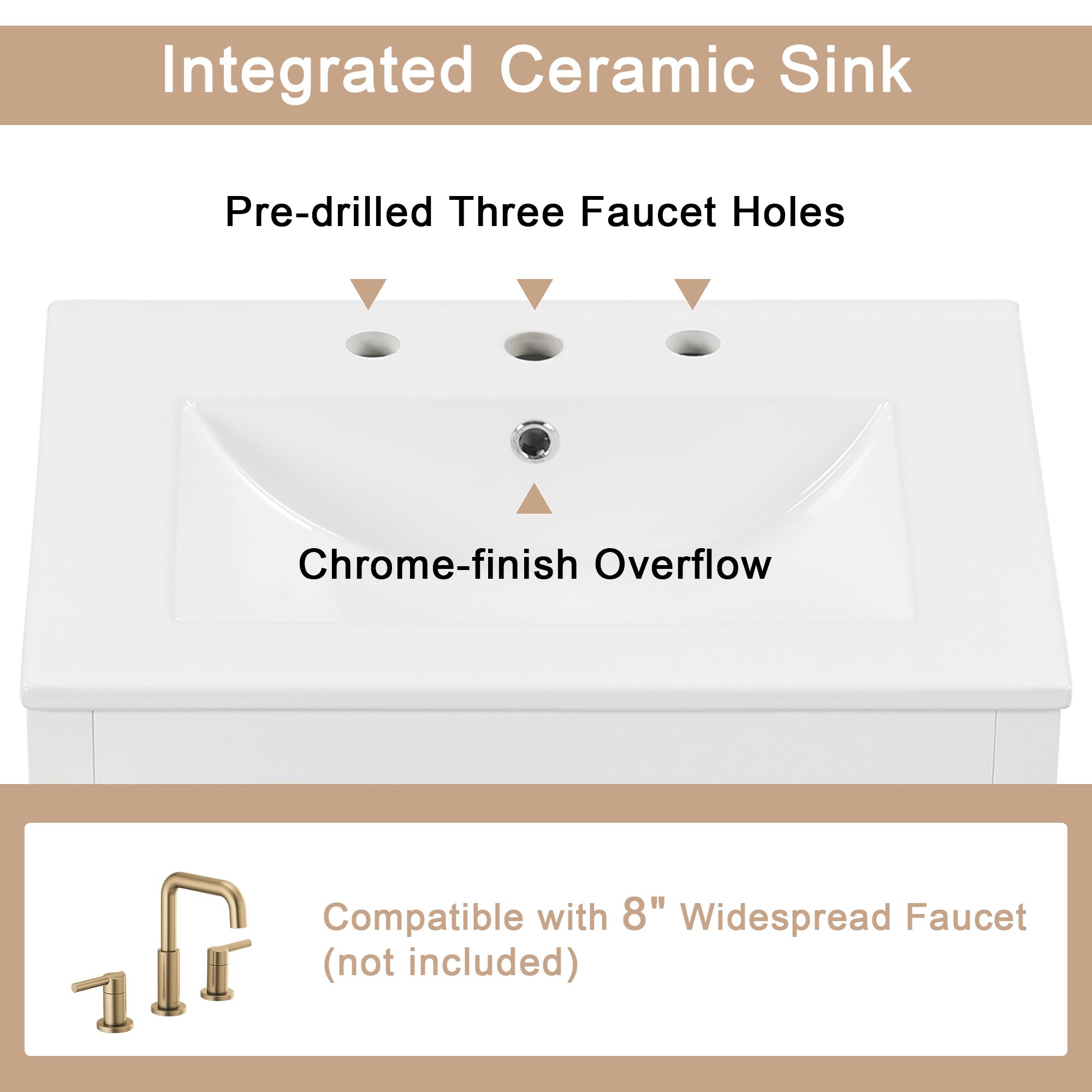 DEALTOPS Bathroom Vanity with Sink, Bathroom Vanity Storage Cabinet with Adjustable Shelf, White