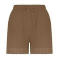 thumbnail image 4 of up to 60% off Gifts Usmixi Womens Summer Plus Size Shorts Casual Solid Drawstring Elastic Waist Straight Short Pants Lightweight Cotton Linen Shorts with Pocket Khaki m, 4 of 7