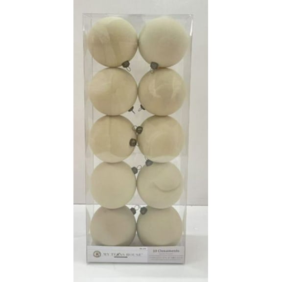 10 Count Tan Flocked Christmas Ornaments, 4.3 in, by My Texas House
