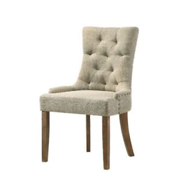 Beige Fabric Upholstered Side Chairs 2pc Set Button Tufted Back Transitional Dining Room Furniture
