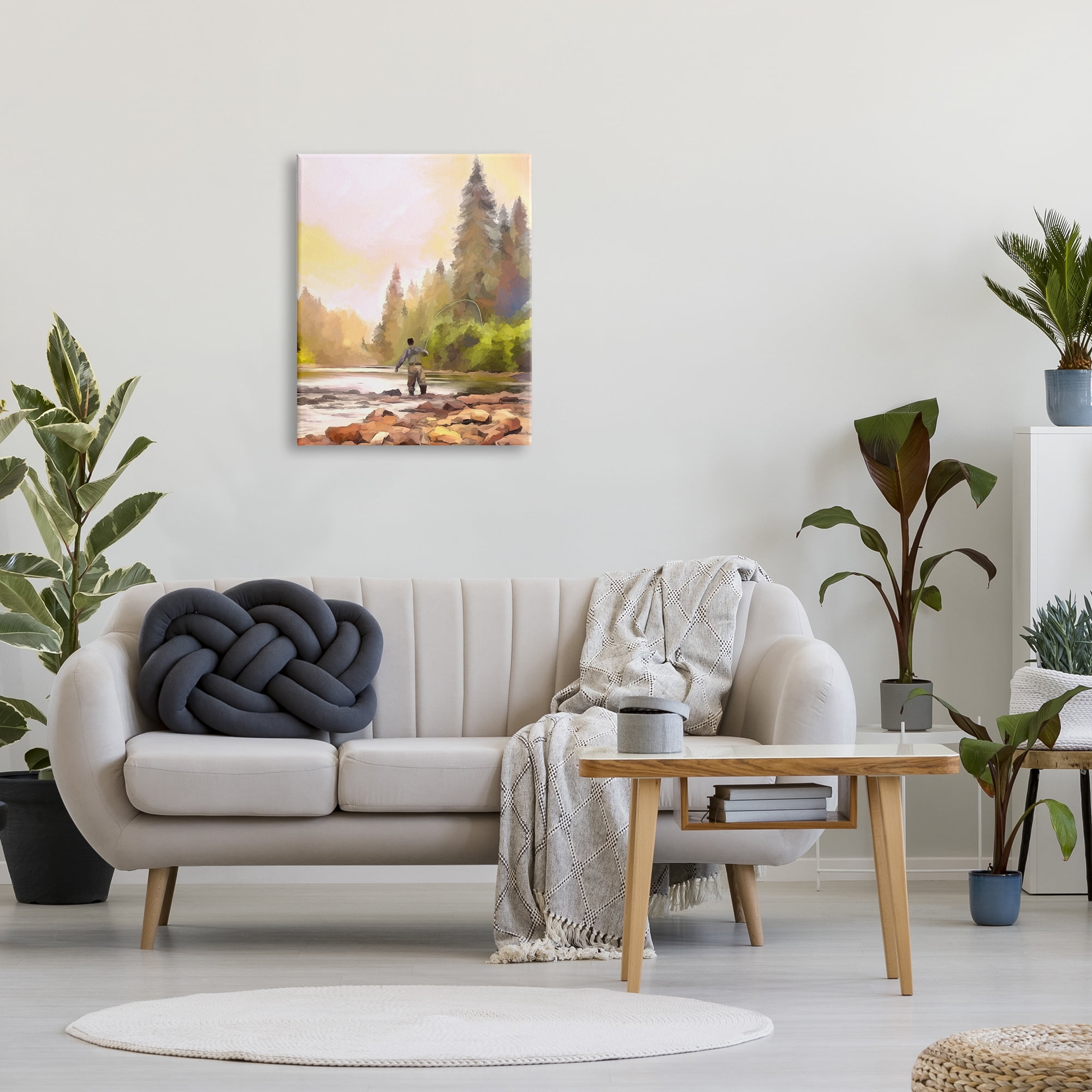 Stupell Industries Fly Fishing at Lake Nature Painting Gallery Wrapped Canvas Print Wall Art, 24 x 30
