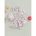 thumbnail image 3 of Wassery Infant Baby Girls Romper Dress Flower Print Short Puff Sleeve Ruched Jumpsuits 3M 6M 12M 18M Newborn Girl Summer Bodysuits with Headband, 3 of 8