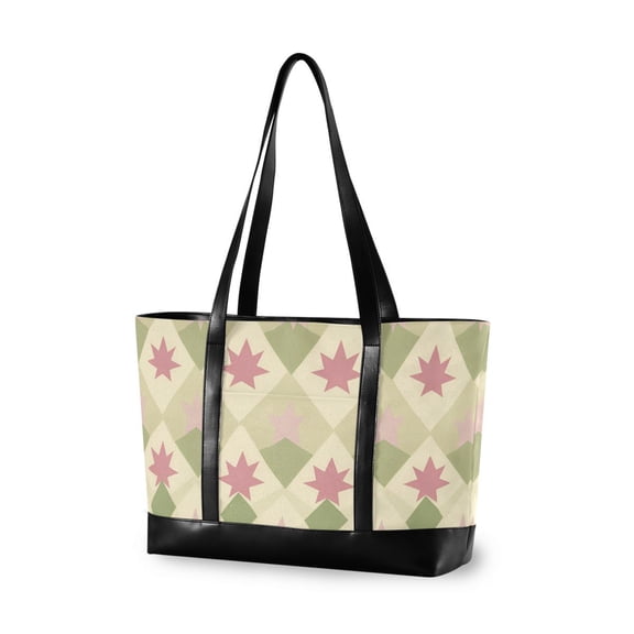 FORMRS Canvas Laptop Tote Bag for Women with 15.6" Computer Compartments Shoulder Handbag, Pastel Green Geometric