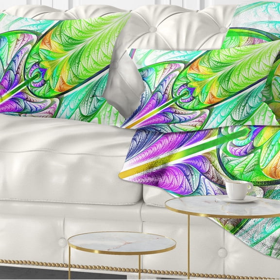 Designart Green Blue Fractal Stained Glass - Abstract Throw Pillow - 12x20