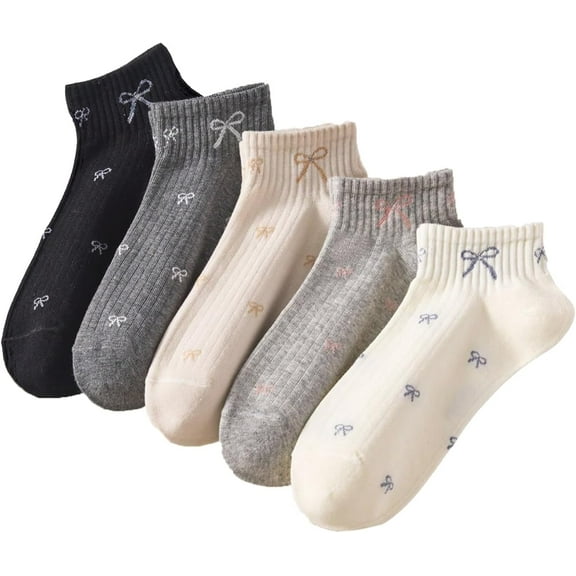 Women's 5 Pair Bowknot Graphic Cute Crew Socks Ribbed Y2K Kawaii Everyday Ankle Socks