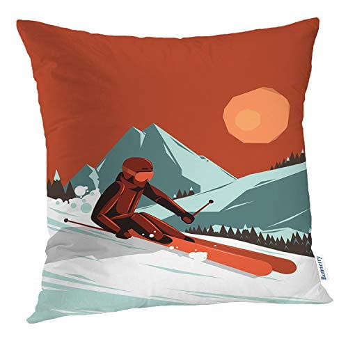 Batmerry Winter Pillow Covers 18x18 Inch, with Mountains Ski Retro
