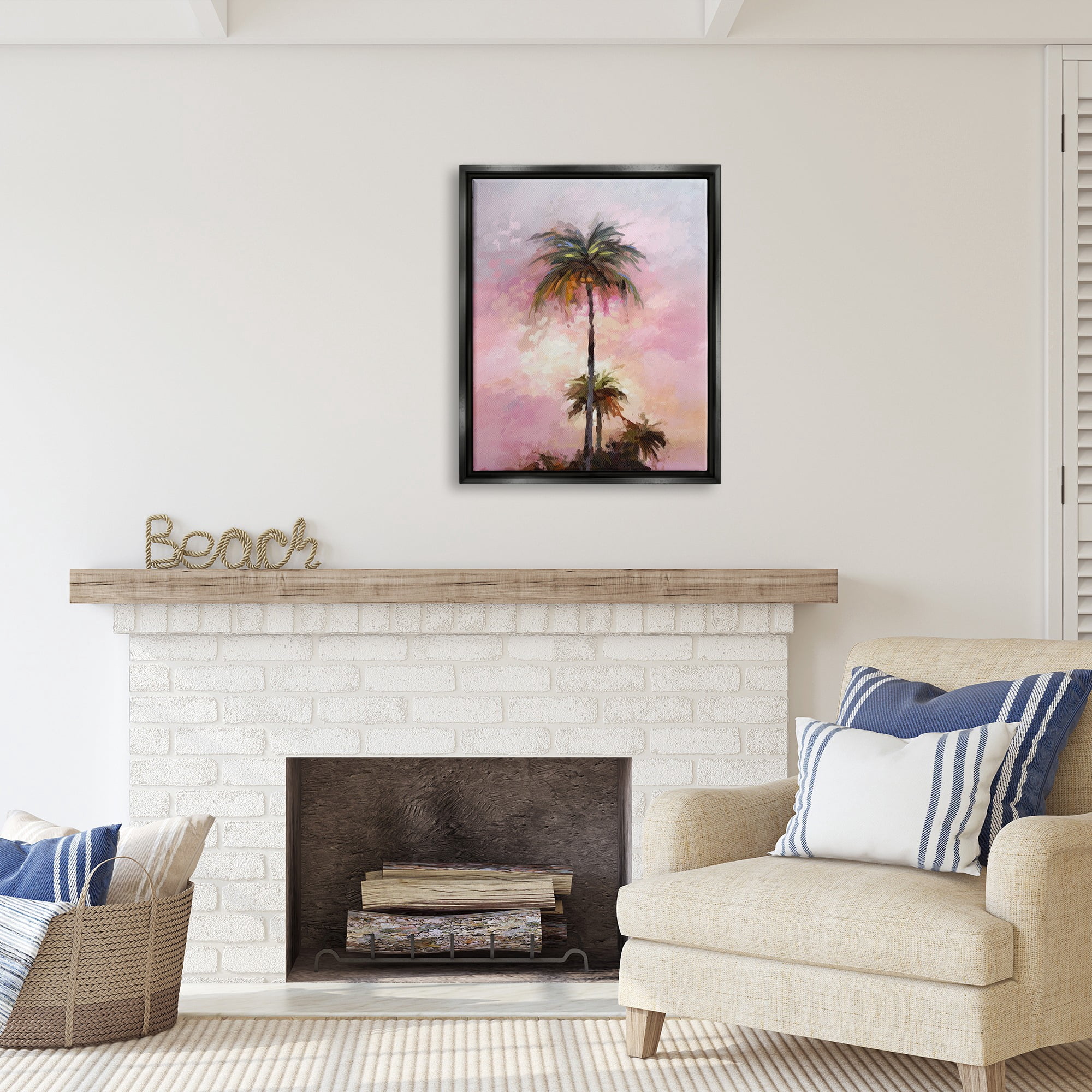 Stupell Industries Summer Sunset Palms Botanical & Floral Painting Black Floater Framed Canvas Art Print Wall Art, 25 x 31