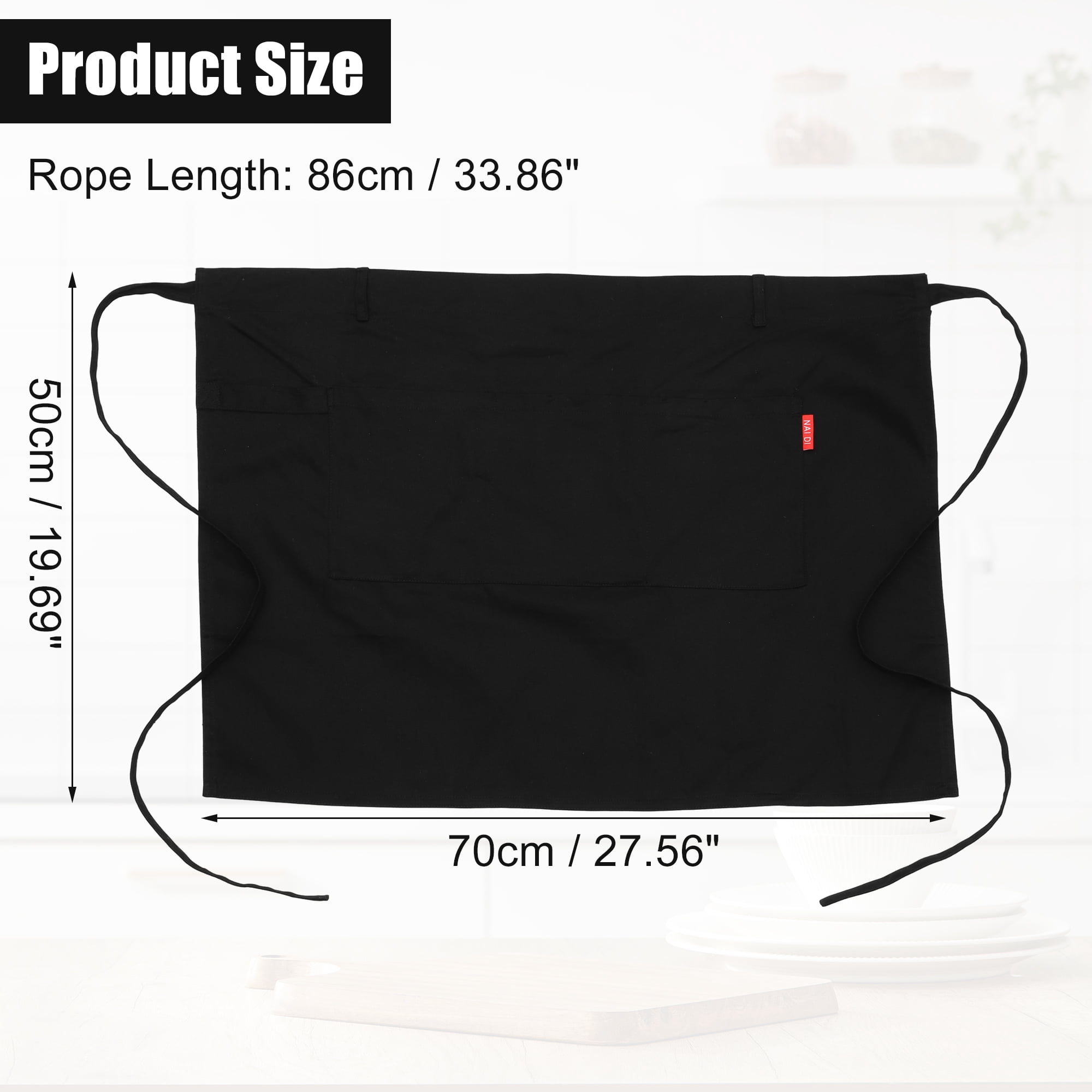 Unique Bargains Serving Cooking Versatile Waist Apron with Pockets Black