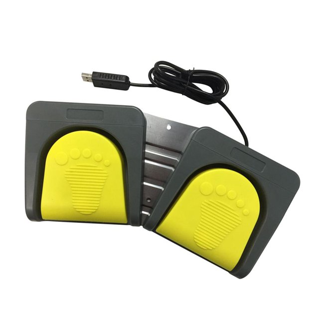 USB Doble Pedal de 2 pies Conmutador de video FS2016_USB2 Ratón multimedia Pedal amarillo + base gris Baoblaze Pedal de control de pie doble
