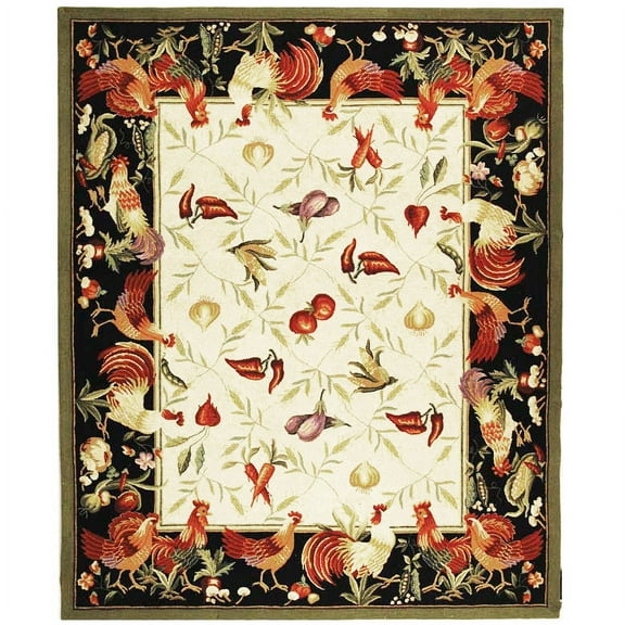 SAFAVIEH Chelsea Shelton Rooster Wool Area Rug, Ivory/Black, 8'9" x 11'9"