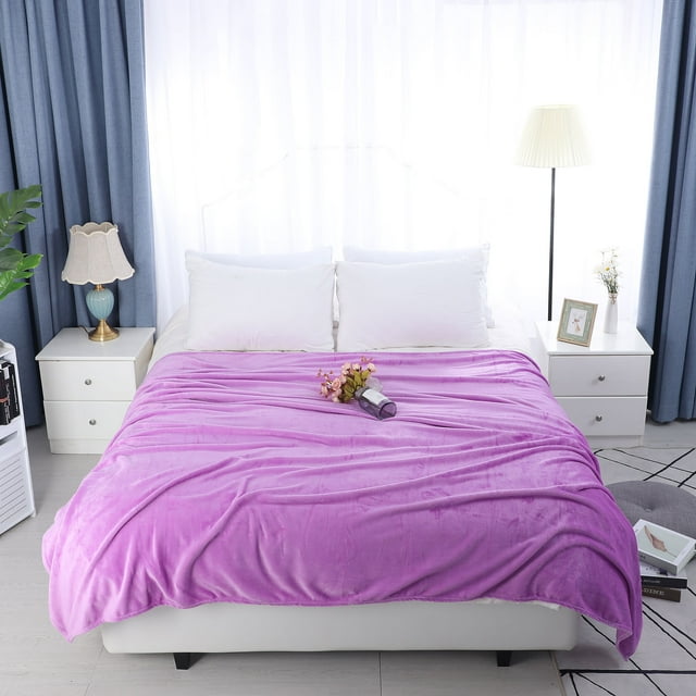 PiccoCasa 1 Pcs Home Warm Soft Microplush Fleece Solid Throw Blanket Light Purple 78" x 90"