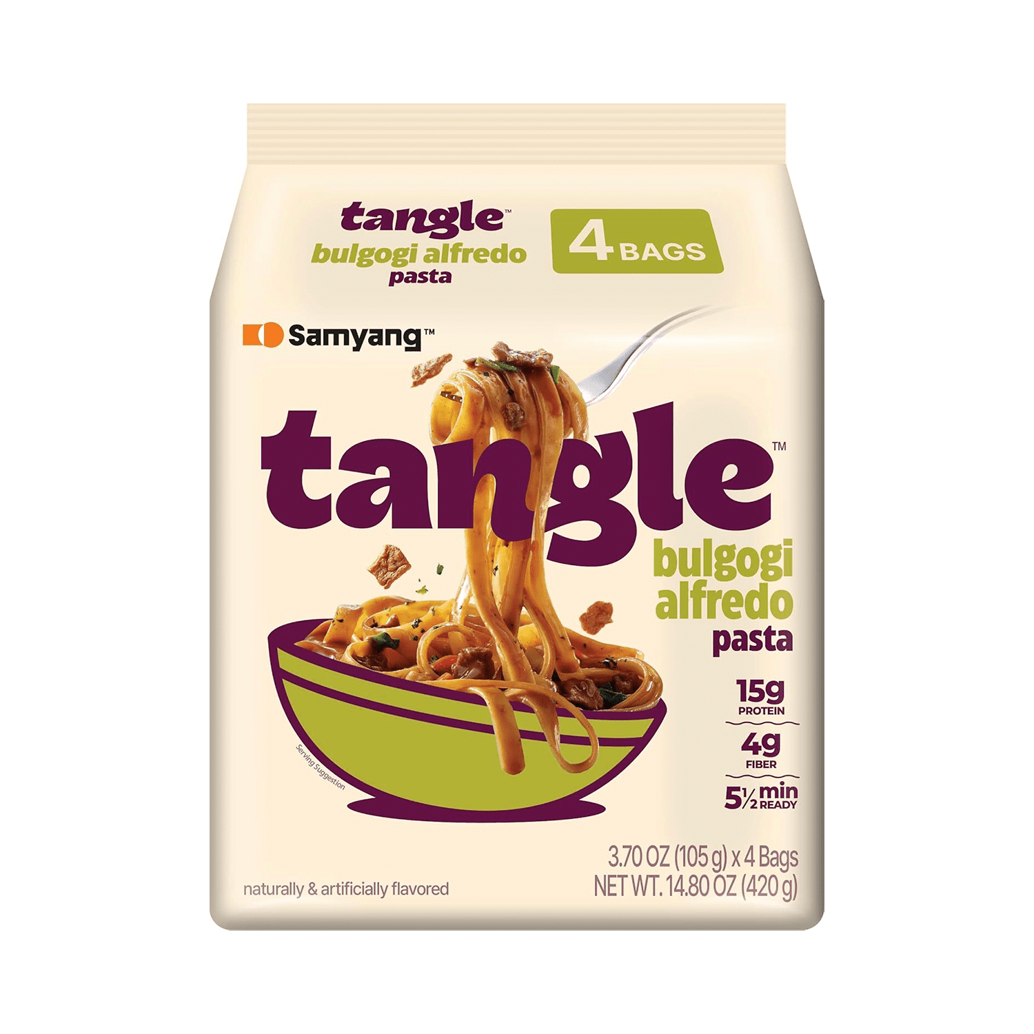 (8 pack) Samyang Tangle Bulgogi Alfredo Instant Pasta, 4 Pack, 3.70 oz Bags