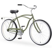 sixthreezero Around the Block Men's 26 In. Single Speed New Beach Cruiser Bicycle with Rear Rack, Olive Oat