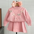 thumbnail image 2 of Little Girls Knit Sweater Set Winter Outfits Kids Soft Casual Dress With Bow Embroidery Elegant Two Piece Clothing Red Size 6-7T, 2 of 6