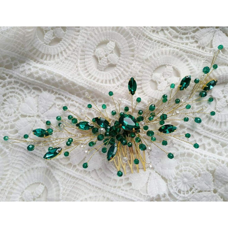 Bridal Green Crystal Hair Comb Emerald Hair Vine Malachite Green Wedding  Headpiece Prom Party Festival Hair Accessories for Women and Girls