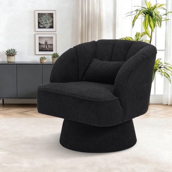 DSstyles Modern Adult Fleece Solid Print Swivel Armchairs & Accent Chairs with Armrests, Black