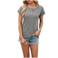 thumbnail image 1 of Posijego T-Shirts à Manches Courtes pour Femmes Col Rond Boutonné Tunique Décontractée Habillée Vêtements pour Femmes, 1 of 4