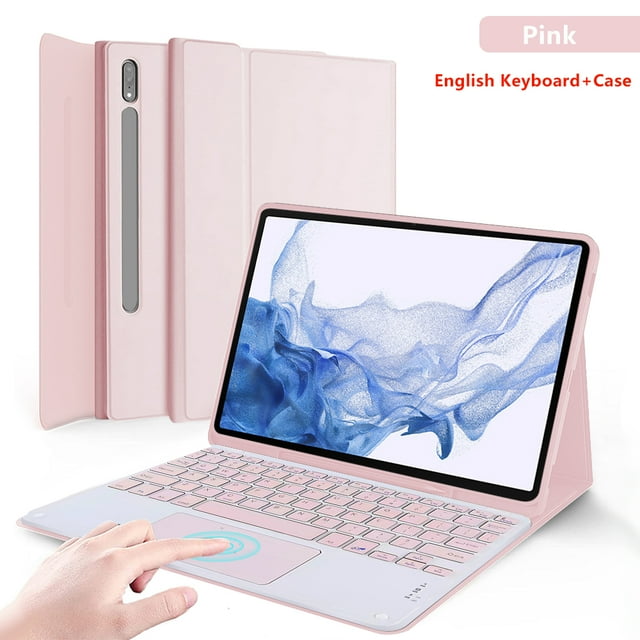 Étui Clavier pour Samsung Galaxy Tab S7 FE S8 Plus Ultra Étui Sans Fil Bluetooth Housse Clavier pour Tablette Capa pour Tab S6 Lite A8 Anglais Rose P9 FE 10,9 Pouces