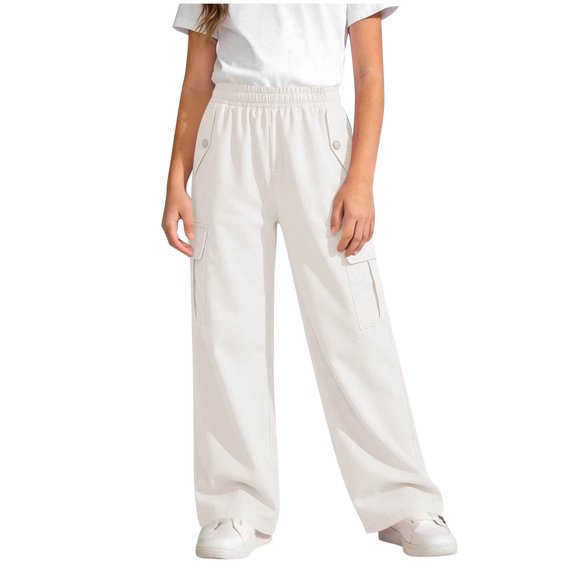 zbxnLI Kid's Cargo Pants Elastic Waist Wide Leg Casual Pants with Pockets Loose Trendy Athletic Outdoor Trousers