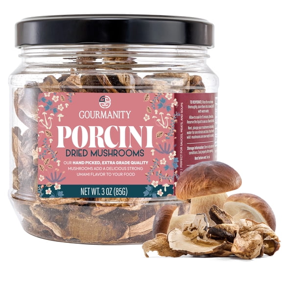 Gourmanity 3oz Dried Porcini Mushrooms, Extra Grade Dried Mushrooms, Umami Flavor Captured, Great for Cooking, Non GMO