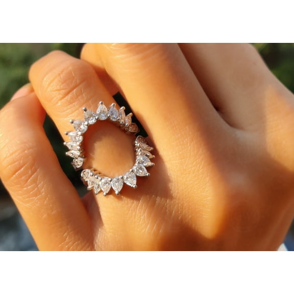 Bluebell Jewels Oval Shape Crown Enhancer Wedding Ring Band 14K White Gold Finish Silver