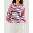 thumbnail image 2 of SUNSIOM Chandails Amples pour Femmes à Rayures Contrastées Imprimé Floral Manches Longues Pulls Décontractés Printemps Automne, 2 of 6