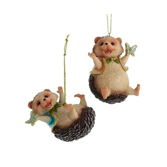 Set of 2 HEDGEHOG WITH BUTTERFLY Christmas Ornaments, by Kurt Adler